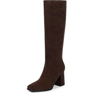 Women's Dark Brown Modatope Knee High Heel Square Toe Side Zippe Long boots